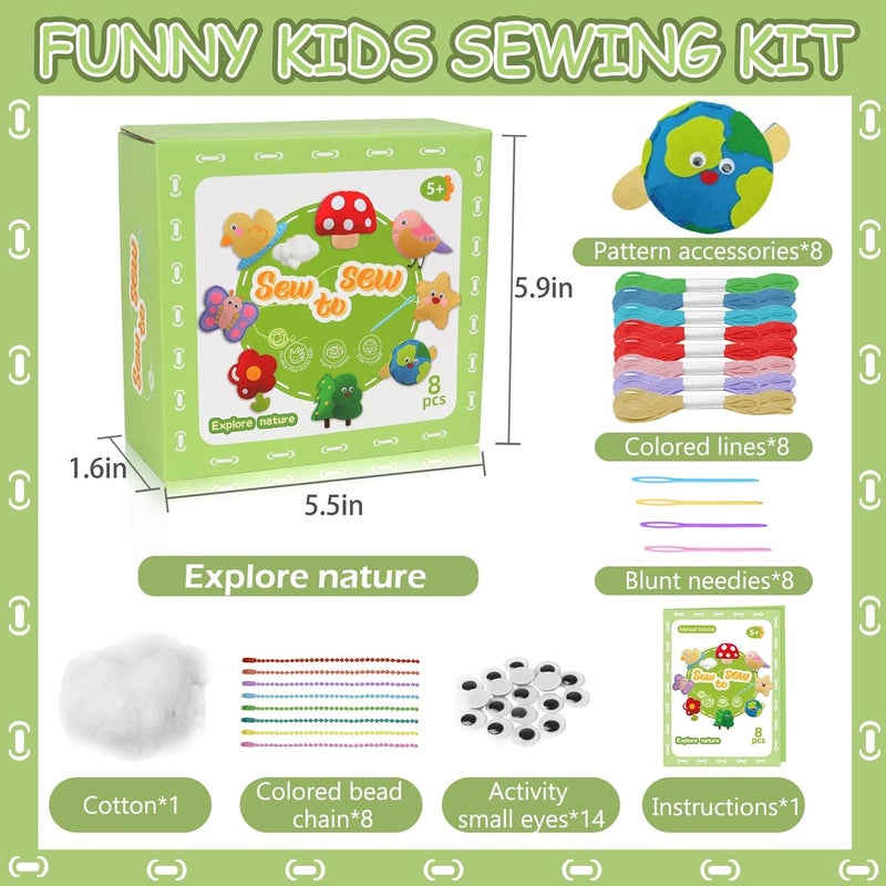 AzReference Nature Sewing Kits for Beginners, DIY 8 Stuffed Forest, Butterfly Making Easy Felt Sewing Fun Craft Set, Educational Learn to Sew Gifts for Kids Age 5 6 7 8 9 10 11 12, Instruction & Felt Materials - Image 2